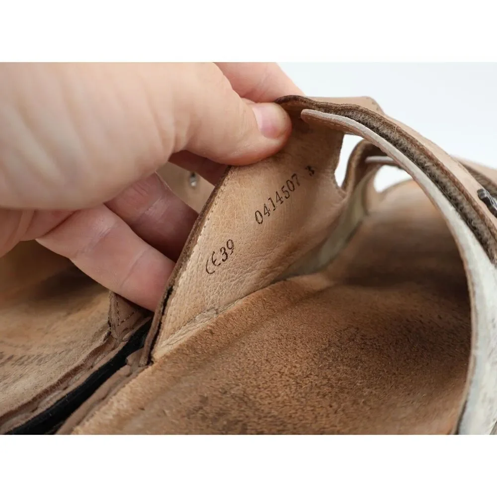 Finn Comfort Cisano Women's 39 8 Brown Leather Triple Strap Wedge Sandals Slides
